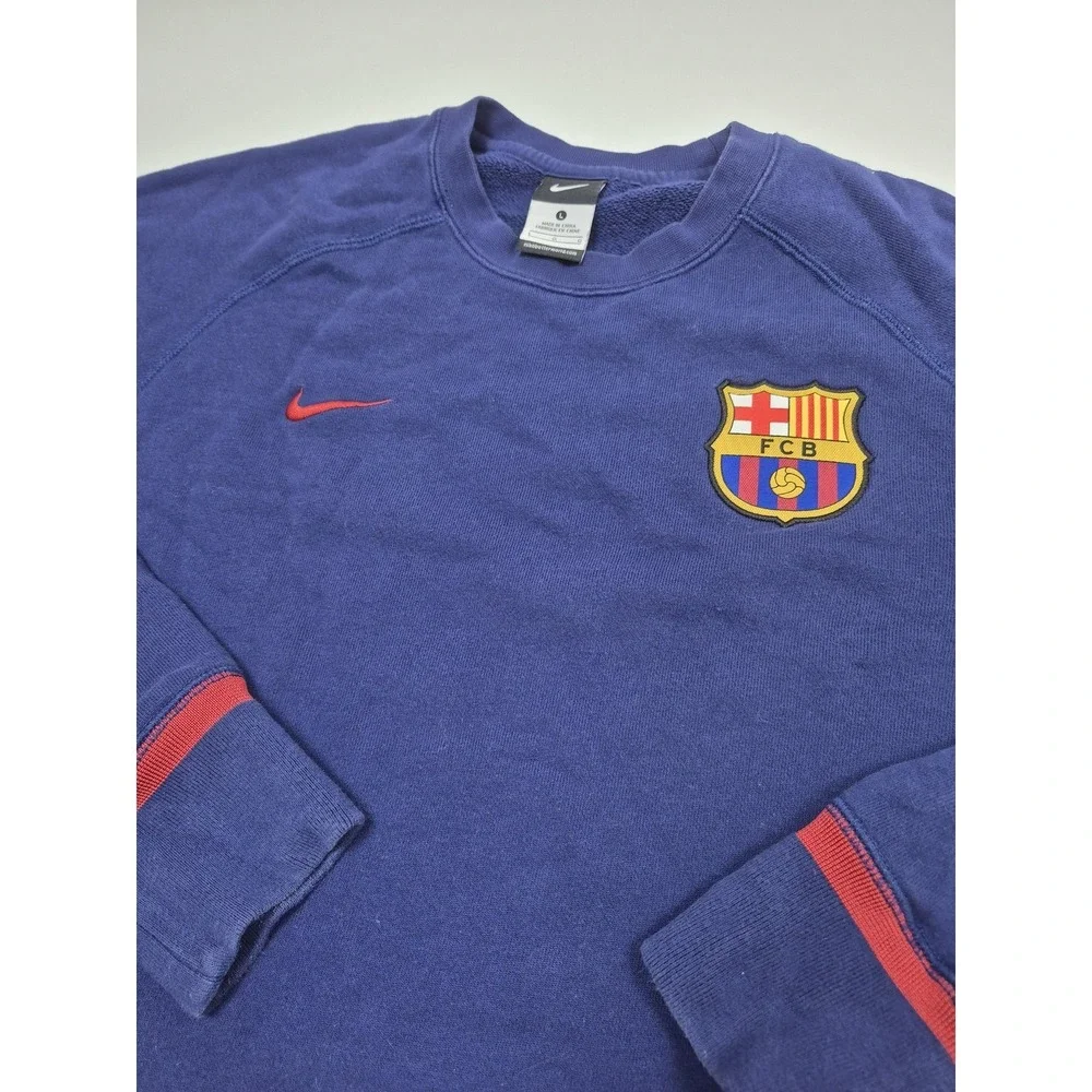 FC Barcelona Sweatshirt Mens Large Blue La Liga Soccer Nike Fleece Crewneck Top